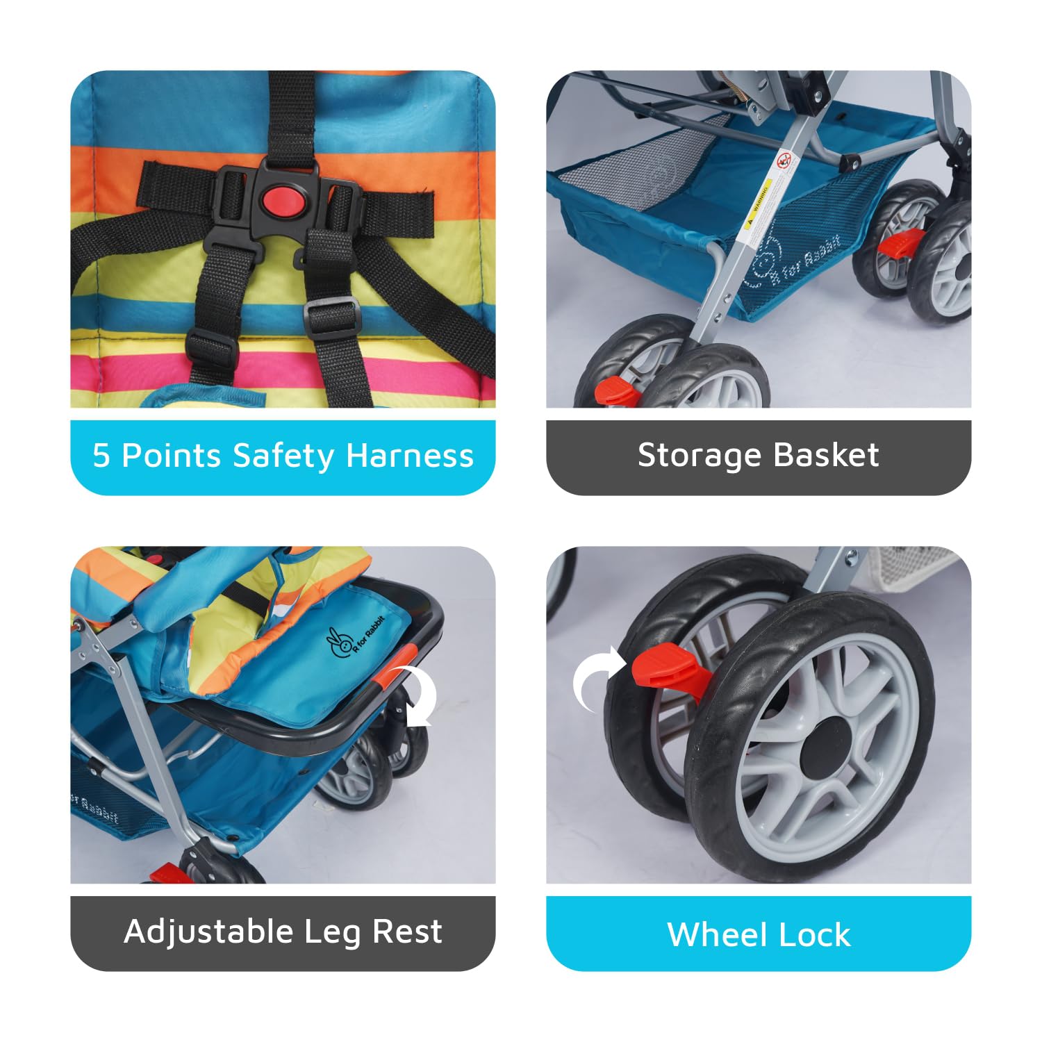 Vibrant R for Rabbit stroller, offering comfortable rides and easy portability for babies and parents. www.usmile.toys